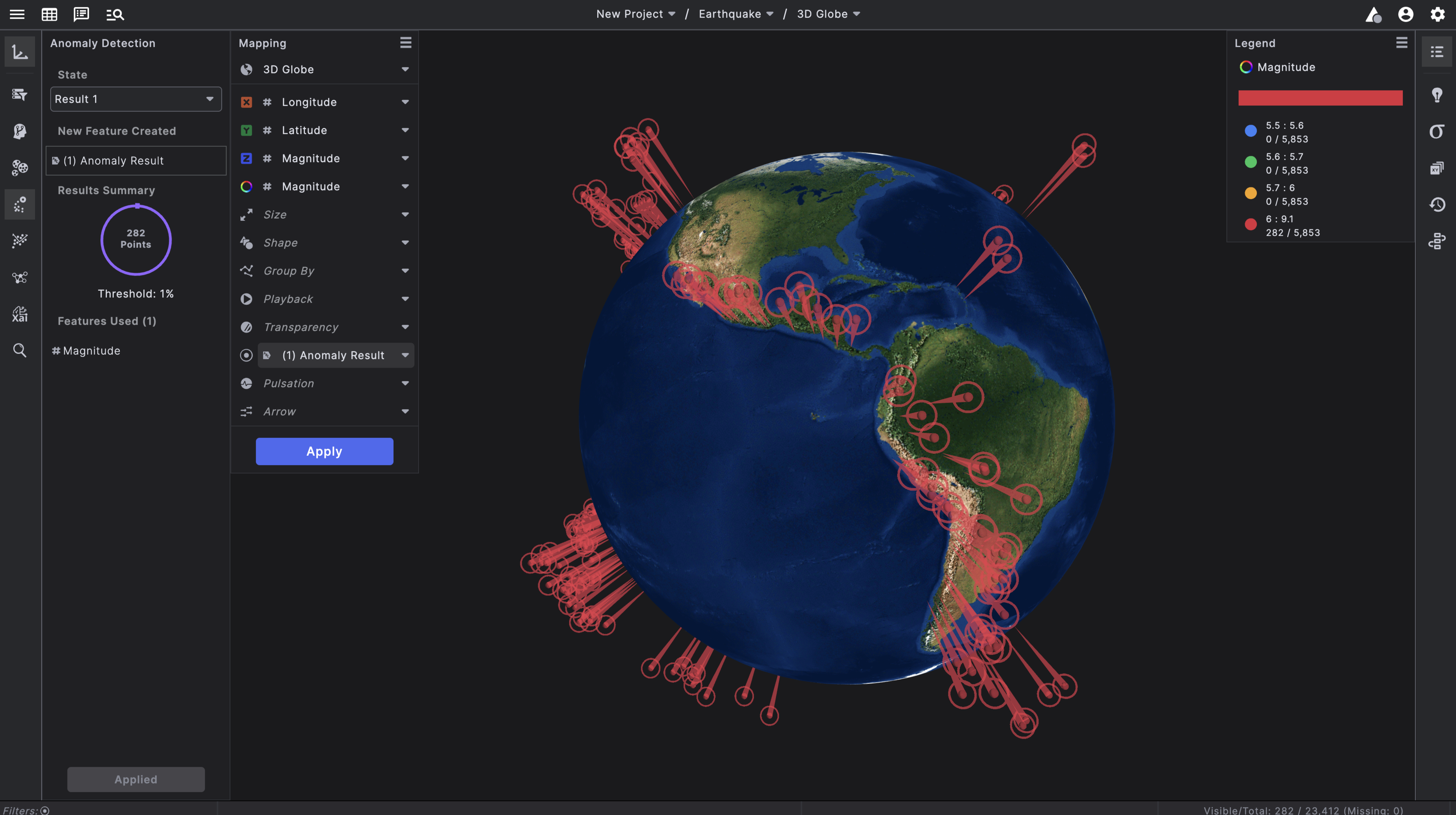 3D Globe with red data points highlighted