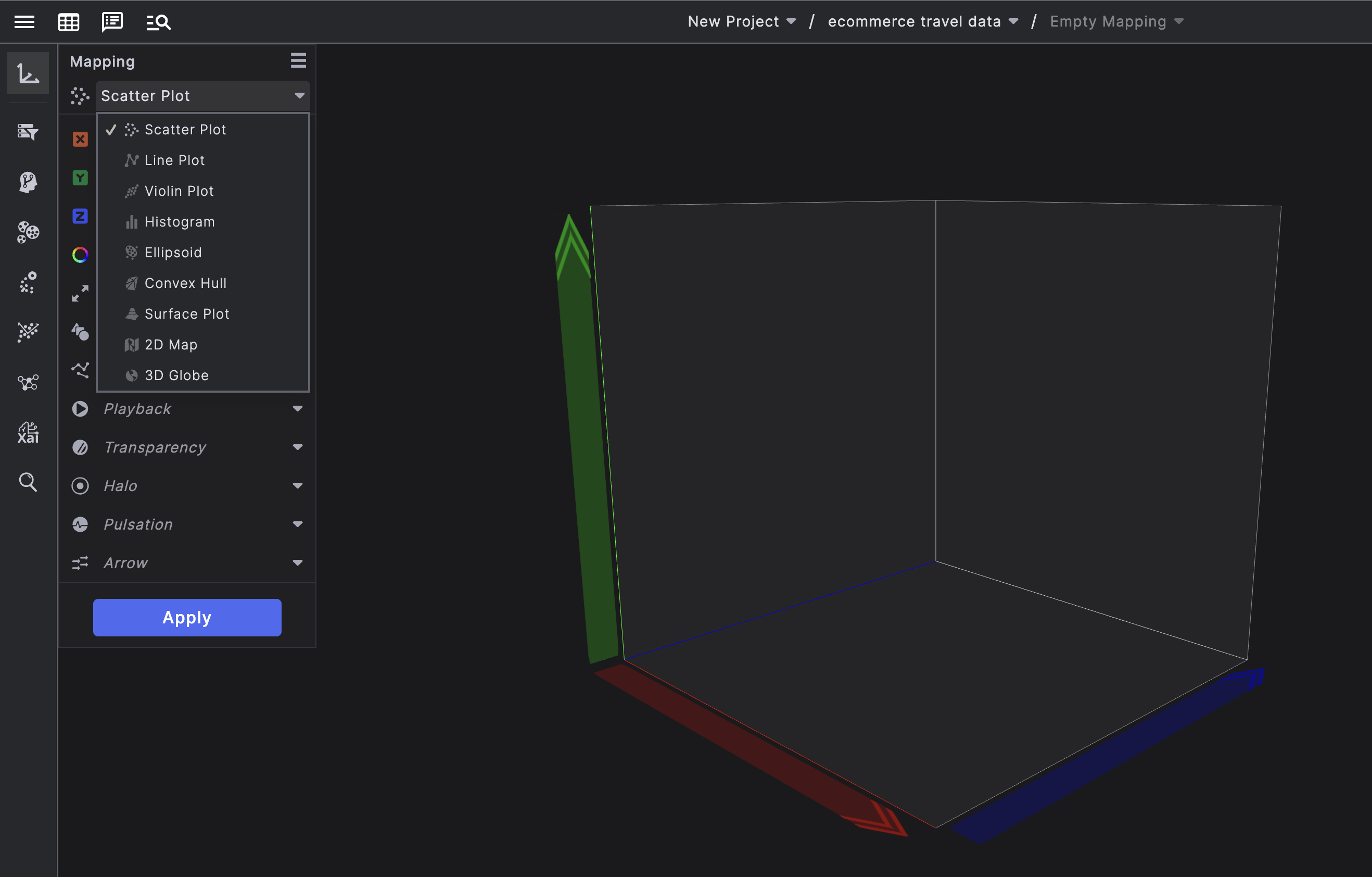 Plot Types menu open showing all options