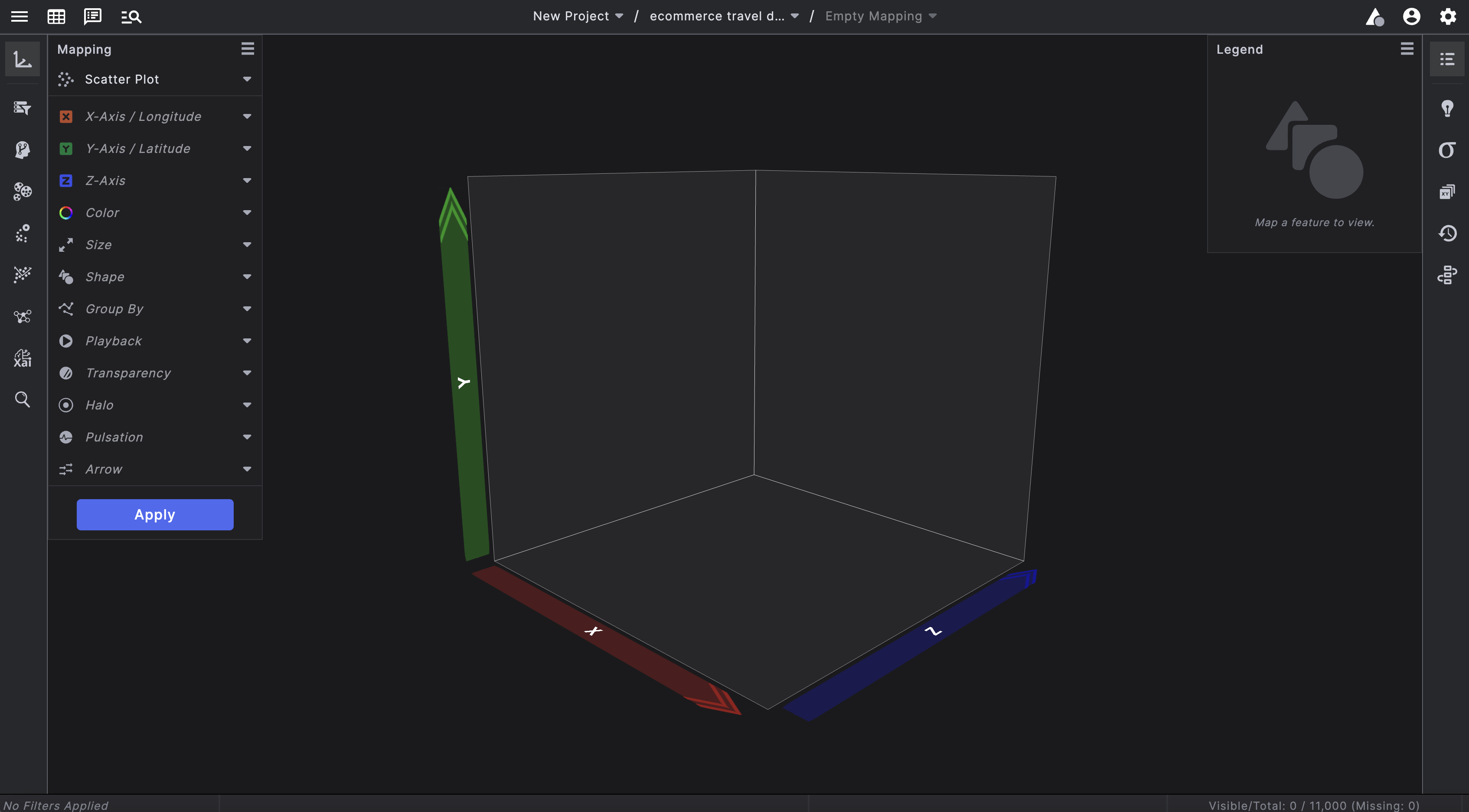 Mapping View opened with no data points visible or information loaded