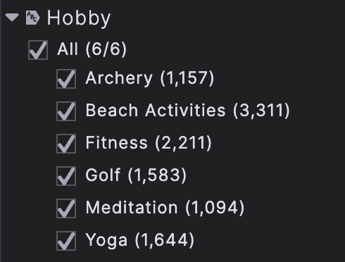 Categorical features with checkboxes next to them