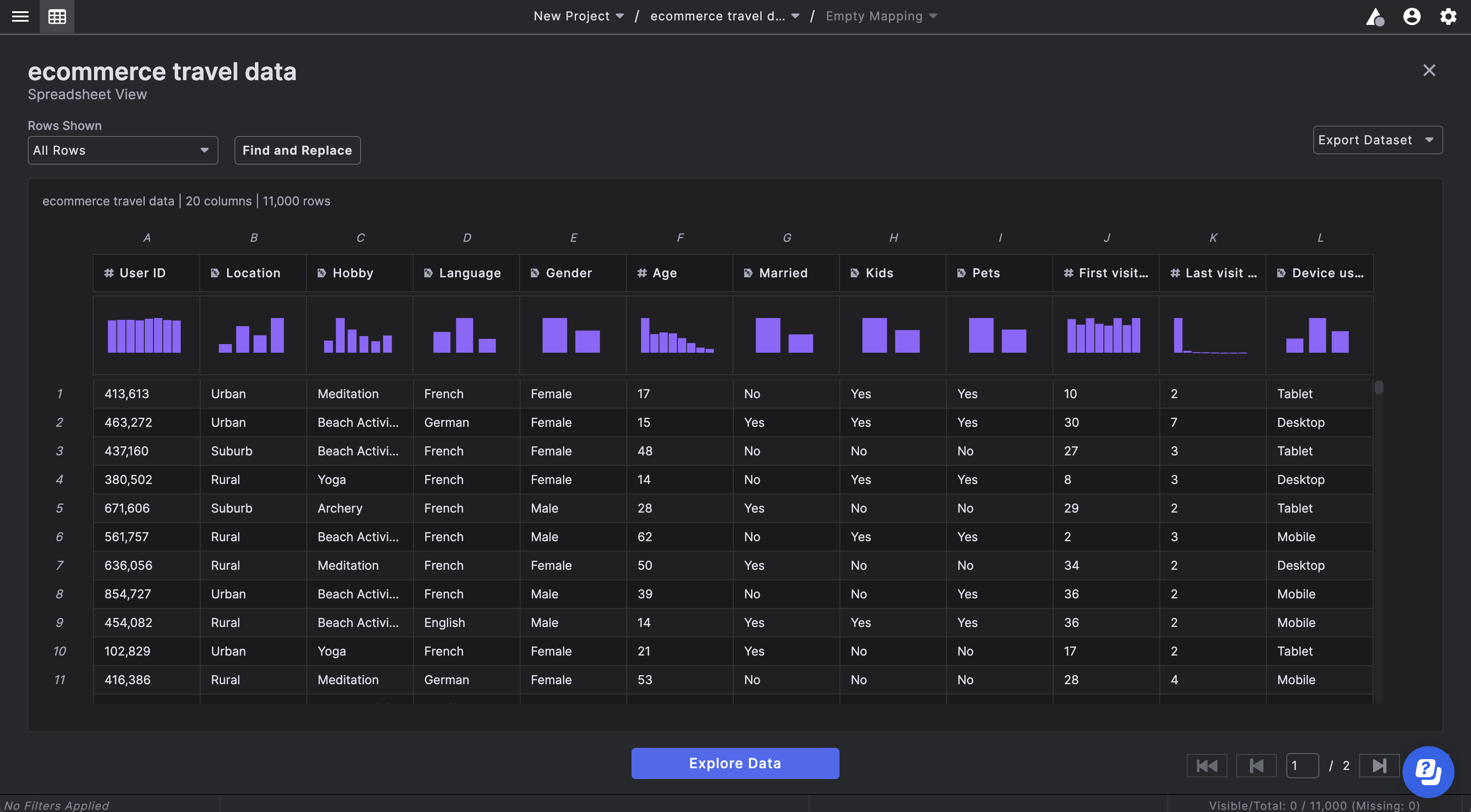 Spreadsheet View