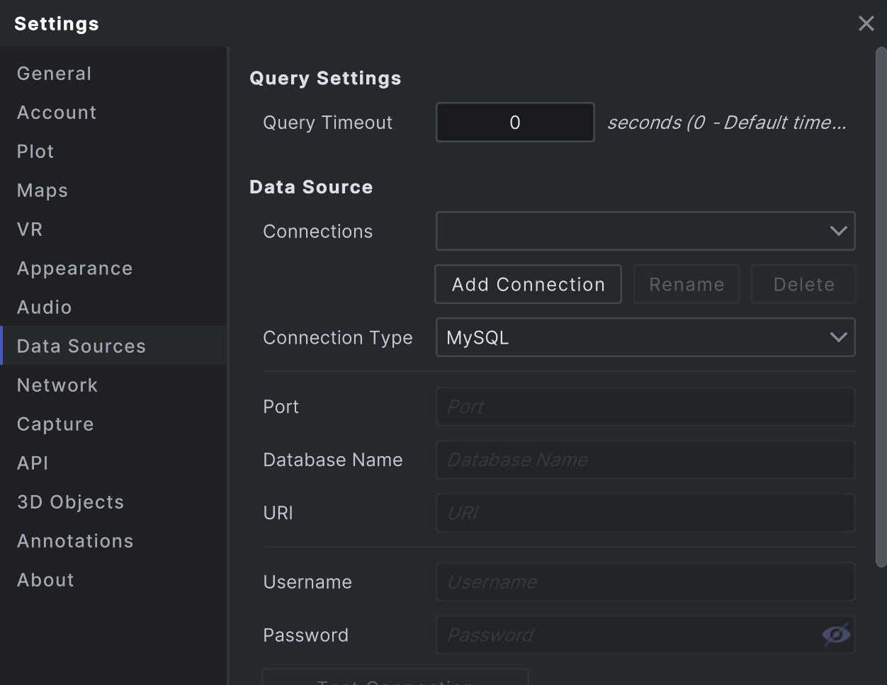 Settings open to Data Sources tab