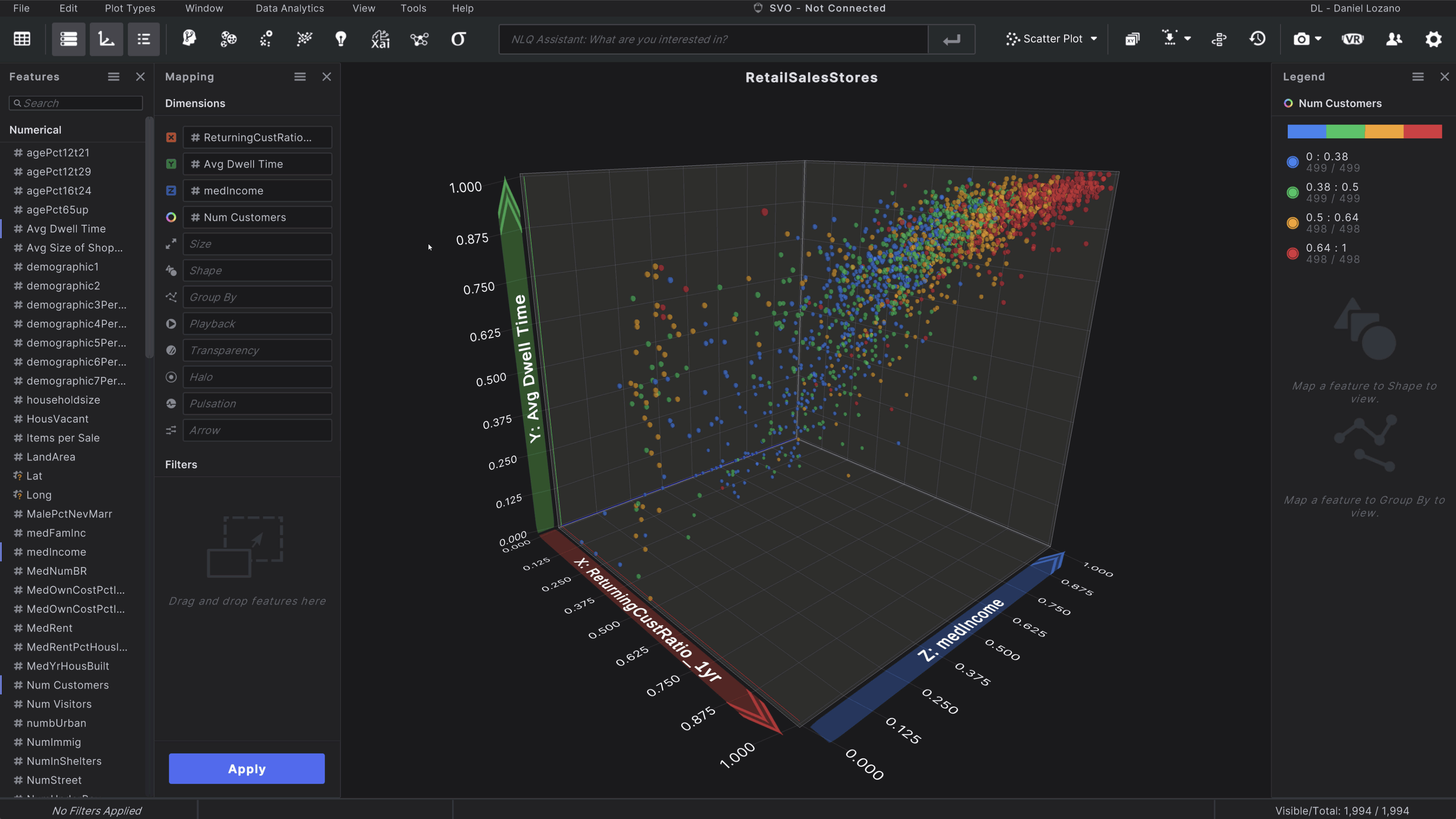 Example of PCA on Virtualitics Explore Desktop