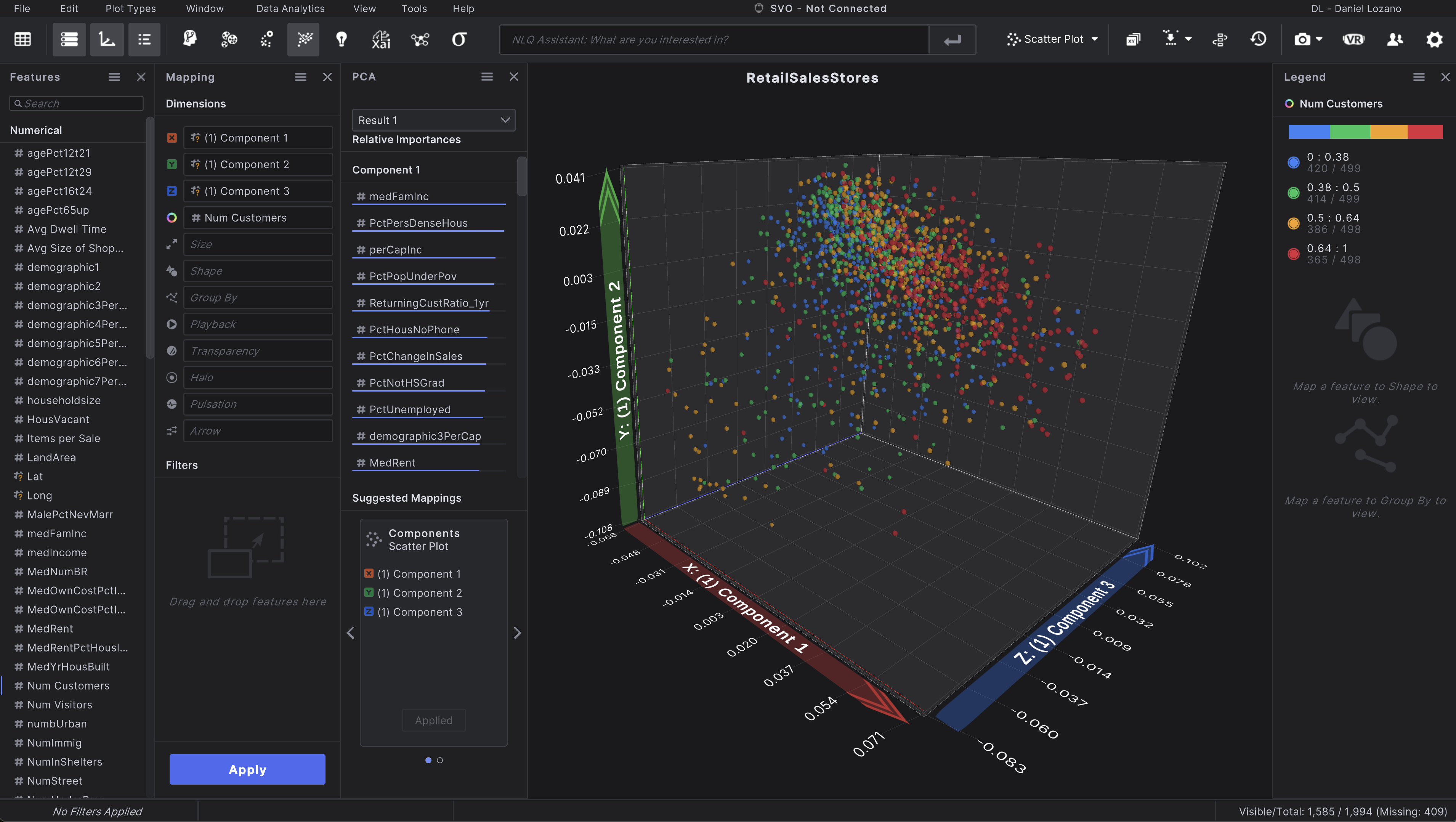 Example of PCA on Virtualitics Explore Desktop